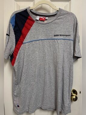 Puma BMW Motorsport Gray Short Sleeve Tee with Blue & Red Panels